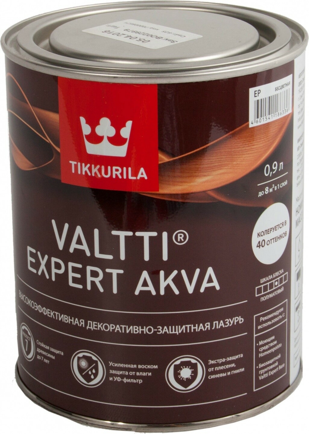 Лазурь высокоэффективная декоративно-защитная TIKKURILA Valtti Expert Akva полуматовая бесцветная 0,9 л (17053) - Фото 2